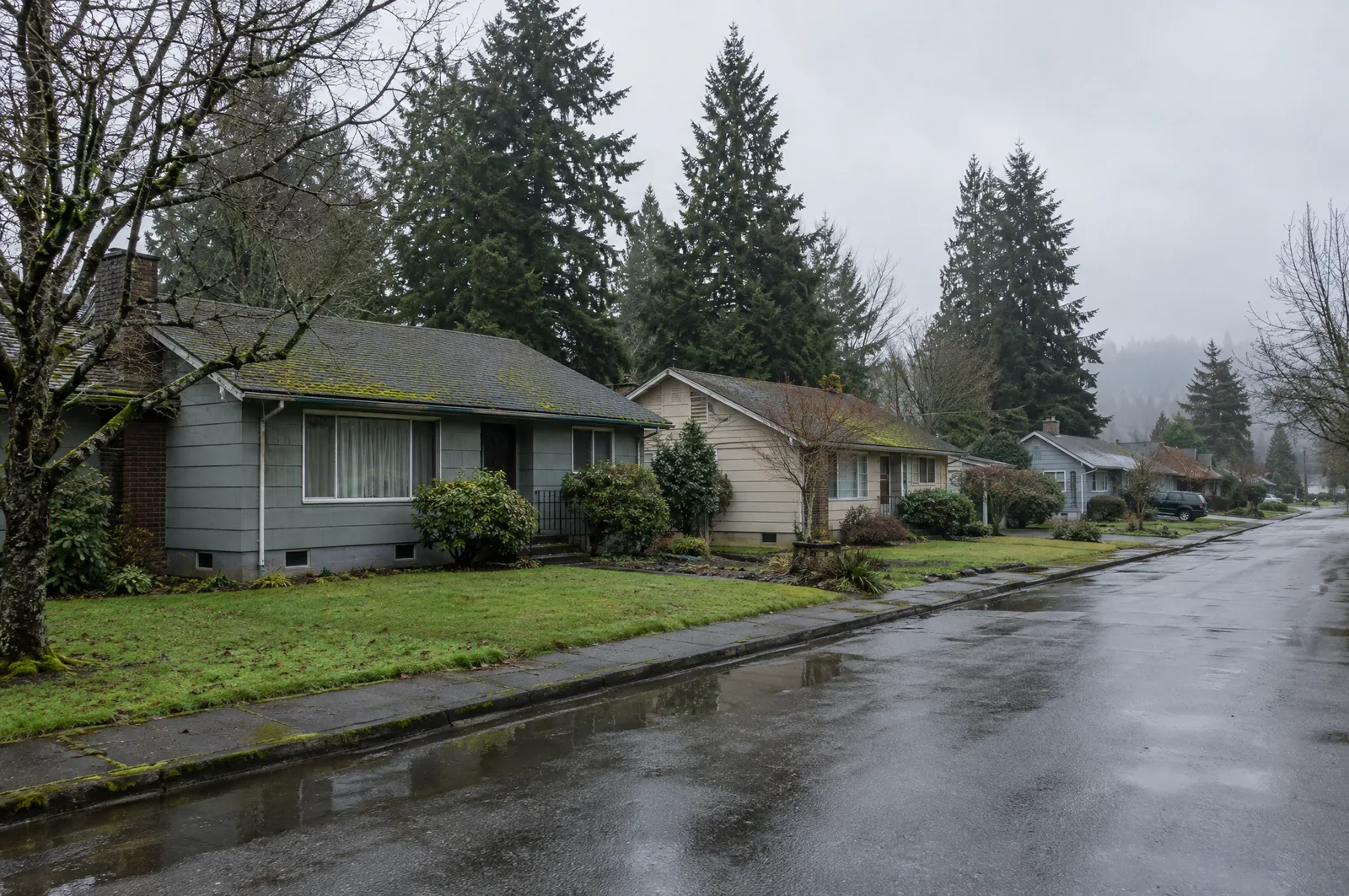 Tumwater, Washington residential street on an overcast winter day, part of the Thurston County service area